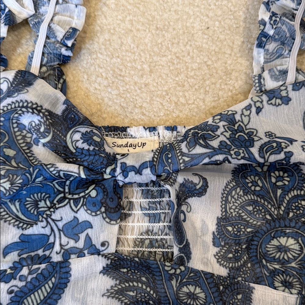 Boho Tiered Paisley Maxi Skirt and top in Blue and White - Picture 6 of 12